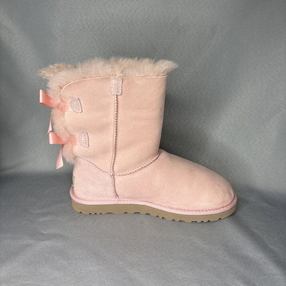 Womens UGG Boots Bailey Bow Pink EPRM Sz6 Suede Wool Coquette Festival VERY RARE - Picture 8 of 13